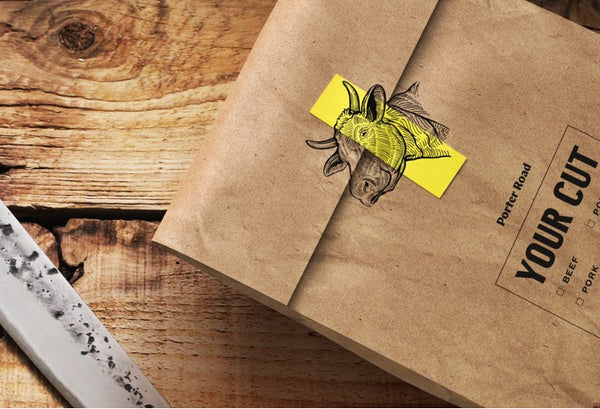 Butcher paper package with Porter Road label